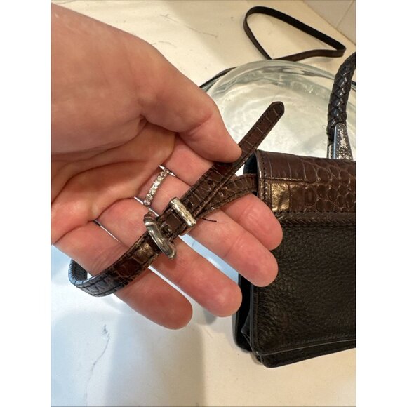 Brighton Crossbody Organizer Purse/Wallet Leather Brown And Black Alligator - Picture 3 of 16